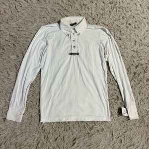 Men’s XS White For Horses Long Sleeve Horseback Riding Show Shirt. Good Cond.